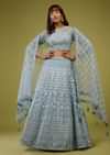 Powder Blue Embroidered Lehenga Set In Organza