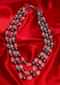 Triple Layer Fancy Party Wear Necklace Adorn In Grey Pearls And Ballet Pink Beads Online - Kalki Fashion