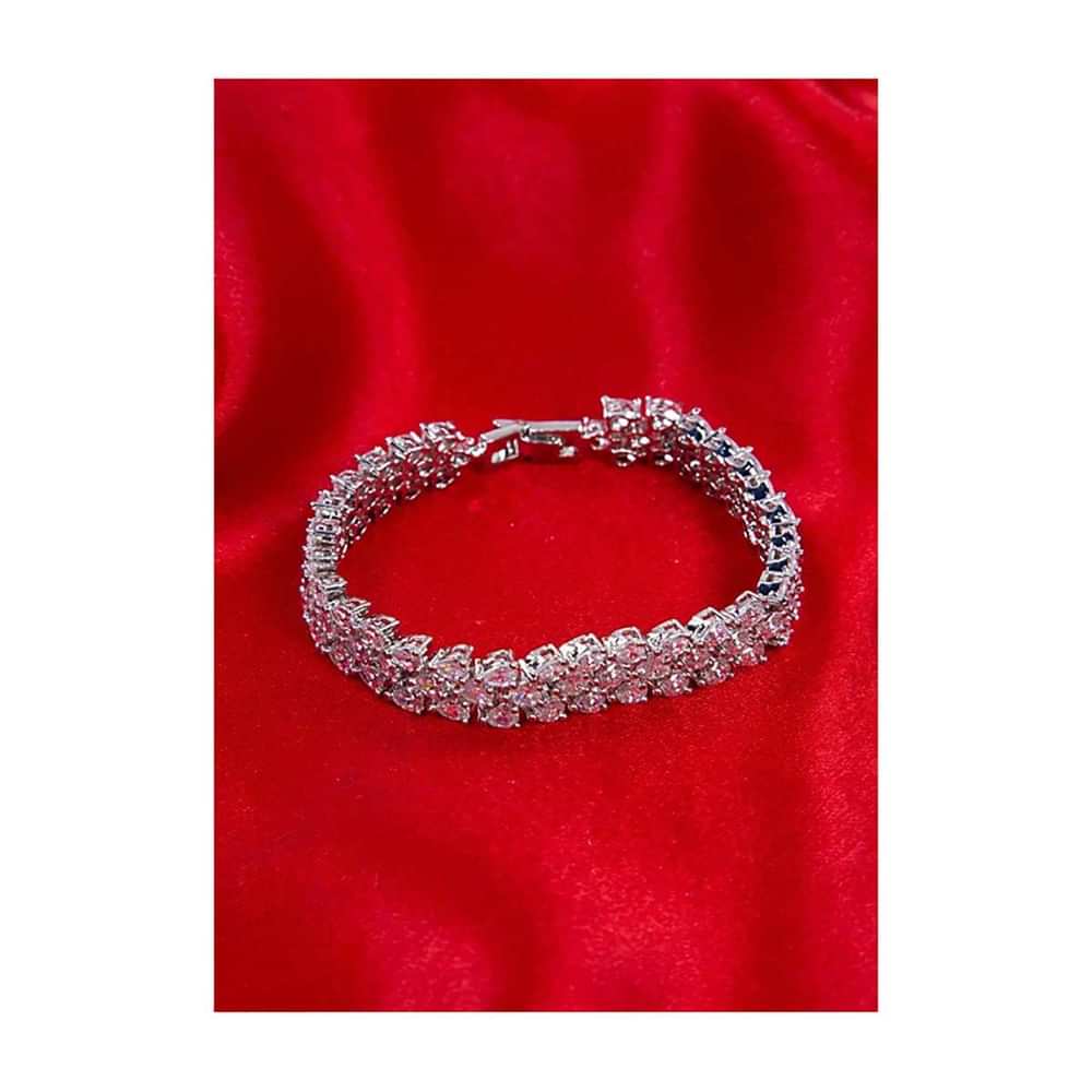 Triple layer pearl cut shape bracelet with silver plating only on kalki