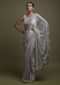 Trout Grey Saree In Satin With Cut Dana, Kundan And Sequins Embroidered Geometric Floral Pattern Online - Kalki Fashion