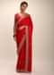 True Red Saree In Satin With Hand Embroidered Scallop Motifs On The Border And Butti Design