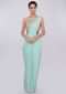 Turq blue ready draped lycra saree with patch embroidered pallo only on Kalki