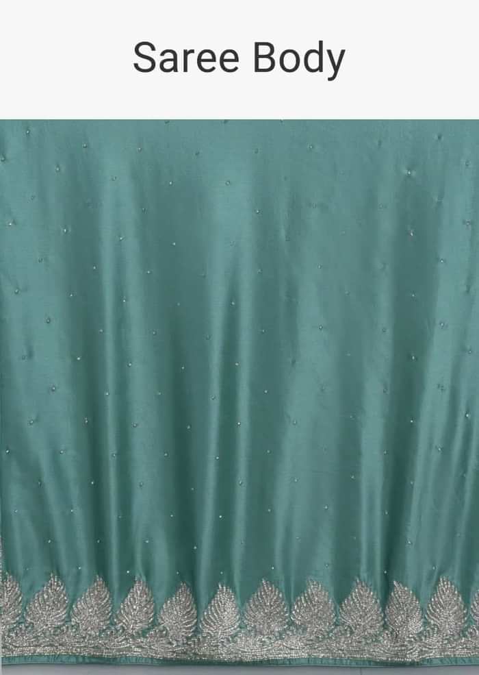 Turq Ombre Saree In Satin Blend With Stone Work In Contemporary Peacock Feathers On The Border Online - Kalki Fashion