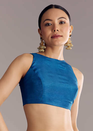 Turquoise Blue Woven Saree