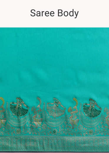 Turquoise Blue Woven Saree
