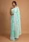 Turquoise Saree In Georgette With Lucknowi Thread Embroidered Floral Design