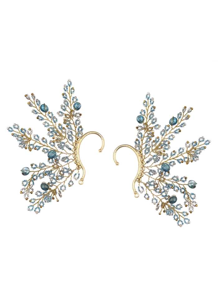 Turquoise And Gold Handcrafted Earcuff In Mix Metal