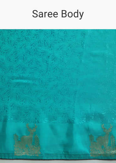 Turquoise Blue Jacquard Silk Saree With Brocade Work And Embroidery Turquoise Blue Jacquard Silk Saree With Brocade Work And Embroidery
