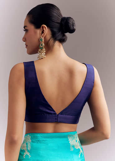 Turquoise Blue Jacquard Silk Saree With Brocade Work And Embroidery Turquoise Blue Jacquard Silk Saree With Brocade Work And Embroidery