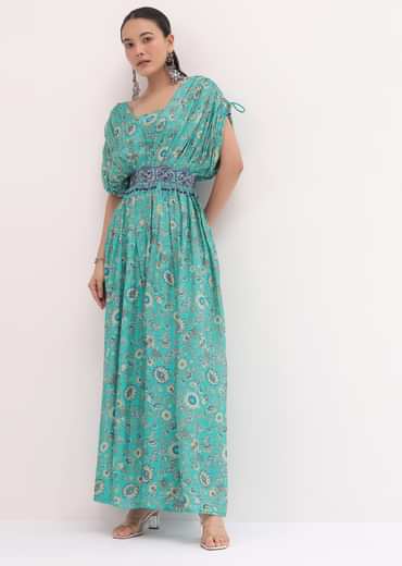 Turquoise Embroidered Jumpsuit