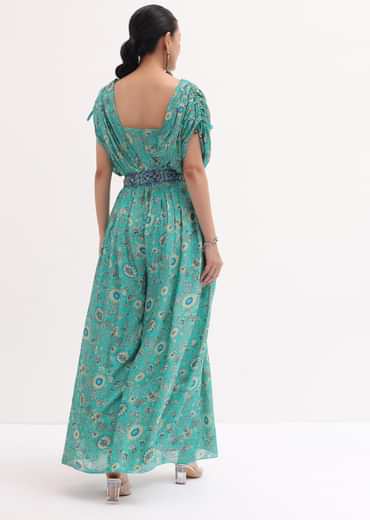 Turquoise Embroidered Jumpsuit