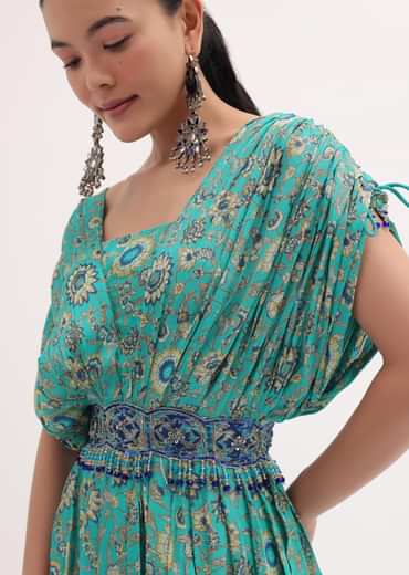 Turquoise Embroidered Jumpsuit