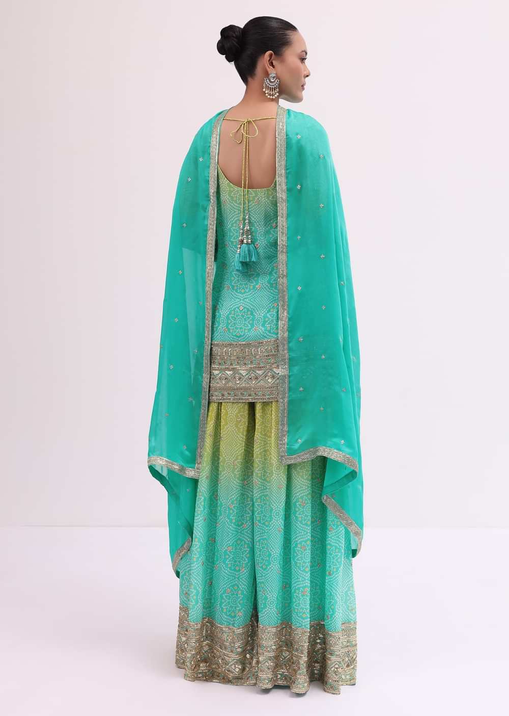 Turquoise Georgette Silk Kurta Palazzo Set