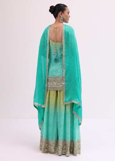 Turquoise Georgette Silk Kurta Palazzo Set
