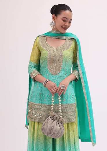 Turquoise Georgette Silk Kurta Palazzo Set