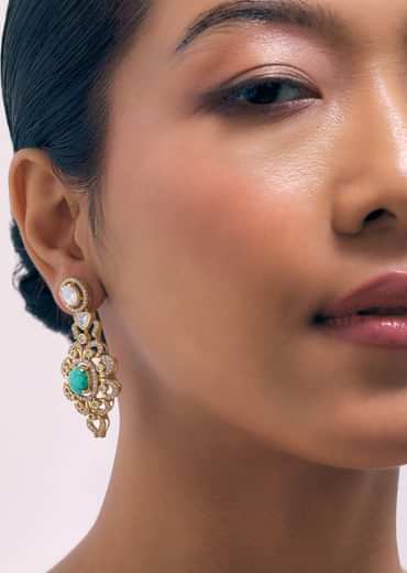 Turquoise Gold Finish Choker Set With Kundan Work
