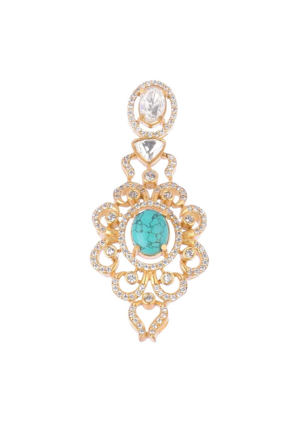 Turquoise Gold Finish Choker Set With Kundan Work