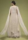Turtledove White Sharara Suit In Sequins Embroidery, Paired With A Long Embroidery Cape
