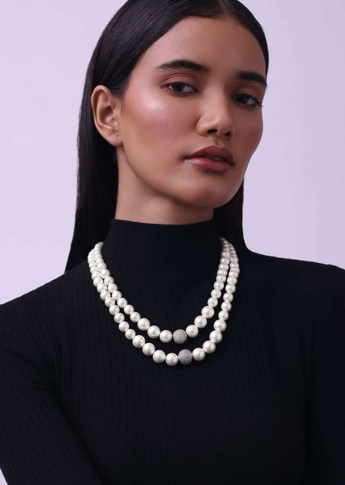 Two Layered Pearl Mala With A Zircon Bead In The Middle