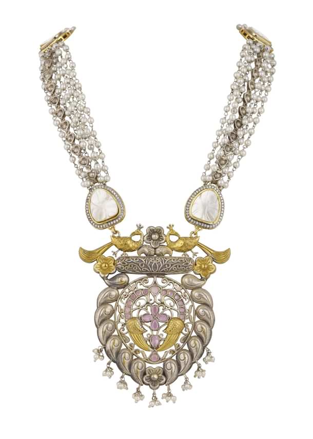 Two Tone Finish Oxidised Long Necklace And Earring Set Two Tone Finish Oxidised Long Necklace And Earring Set