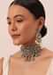 Two Tone Finish Victorian Polki Choker Set With Pearl Strings And Floral Motifs