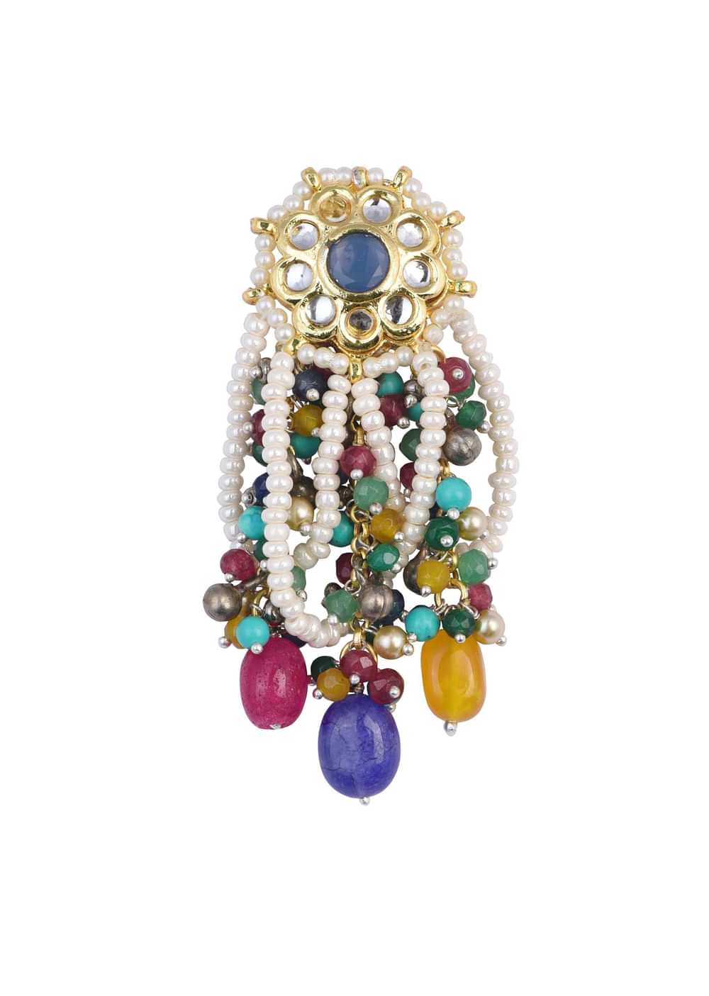 Two Tone Fusion Danglers With Multicolor Bead Drops And Meenakari