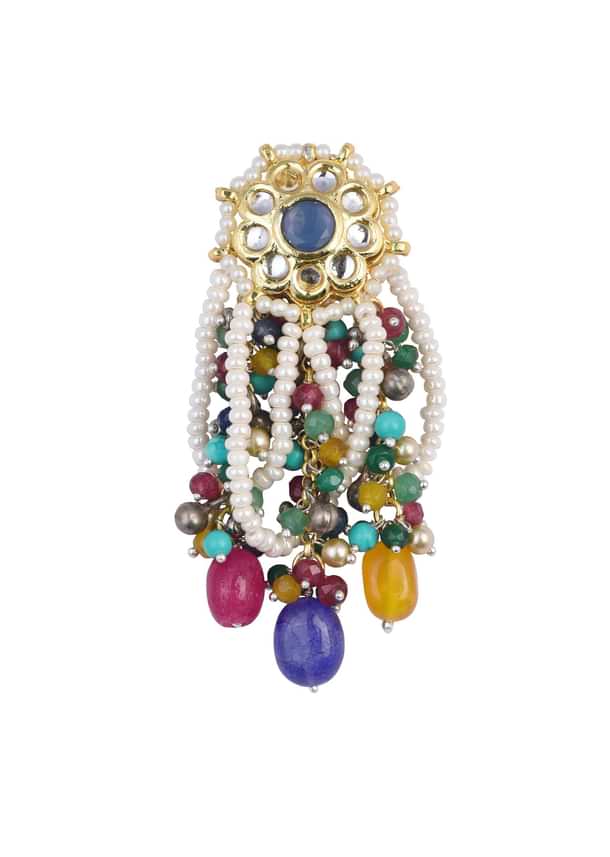 Two Tone Fusion Danglers With Multicolor Bead Drops And Meenakari Two Tone Fusion Danglers With Multicolor Bead Drops And Meenakari