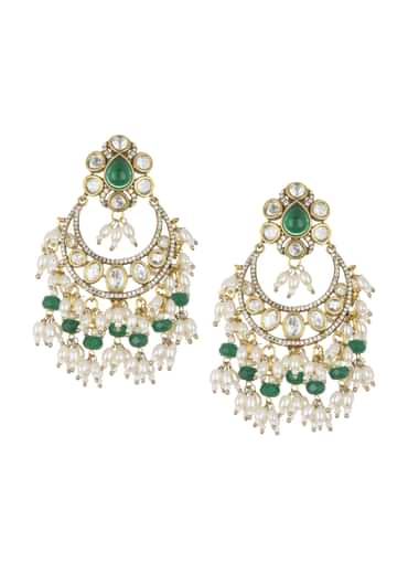 Two Tone Green Kundan Polki Necklace Set In Mix Metal