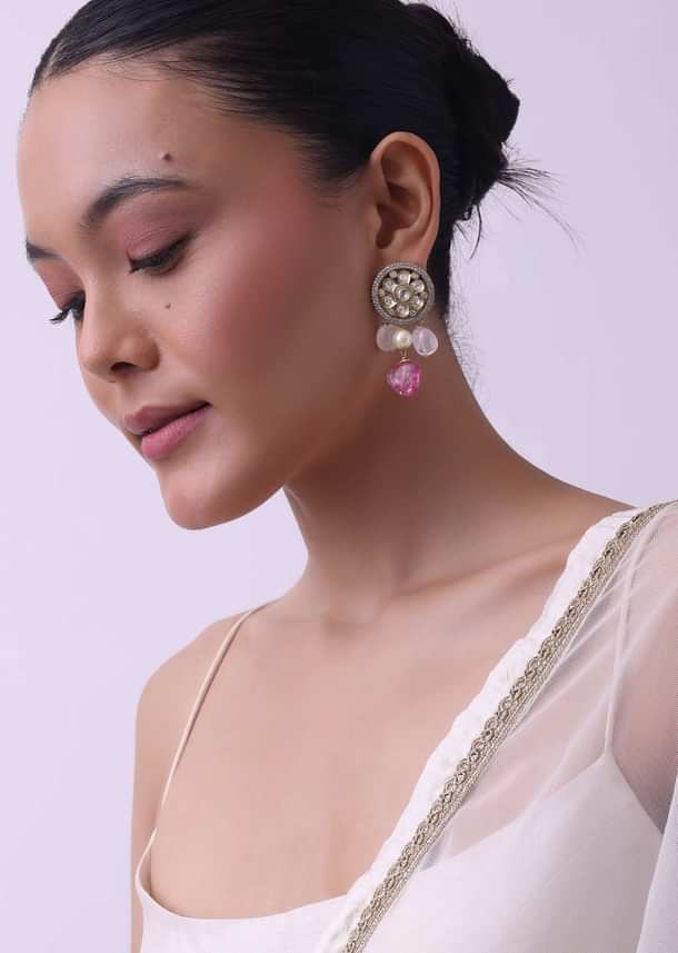 Two Tone Kundan Choker And Earring Set With Red And Pink Stones Two Tone Kundan Choker And Earring Set With Red And Pink Stones