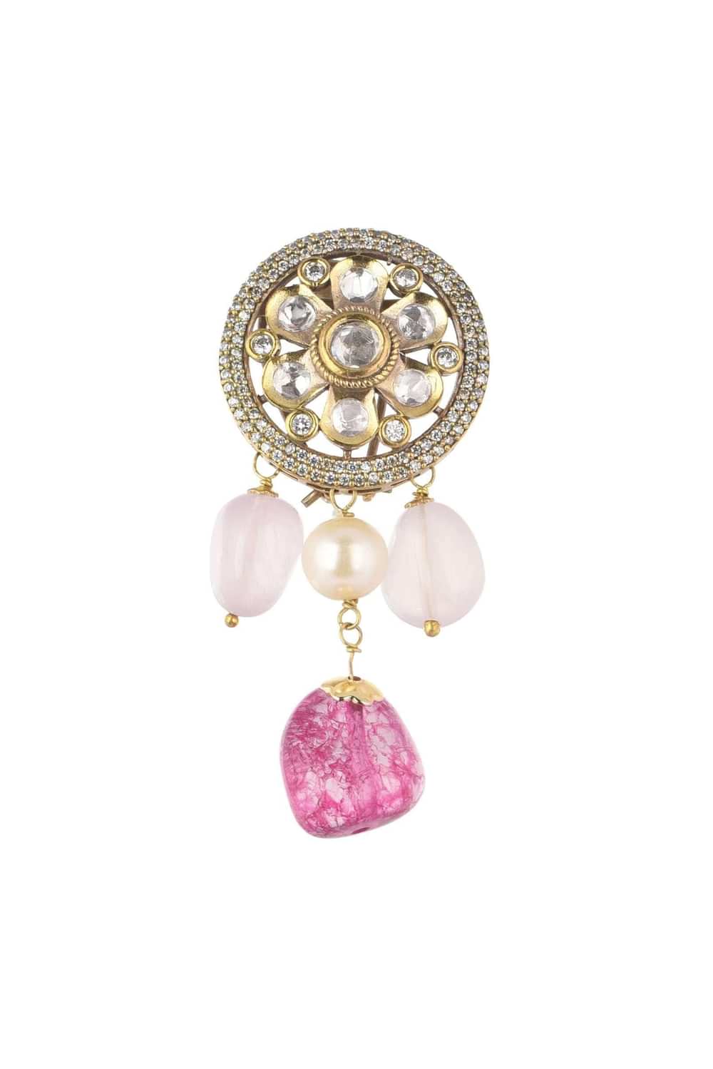 Two Tone Kundan Choker And Earring Set With Red And Pink Stones