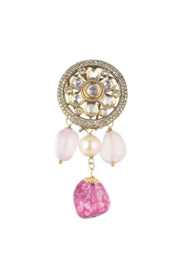 Two Tone Kundan Choker And Earring Set With Red And Pink Stones