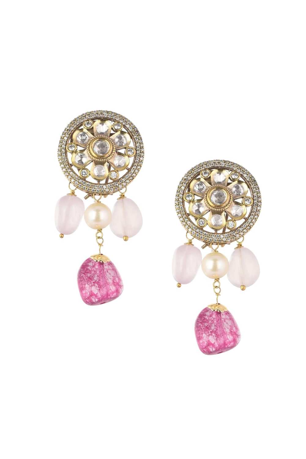 Two Tone Kundan Choker And Earring Set With Red And Pink Stones