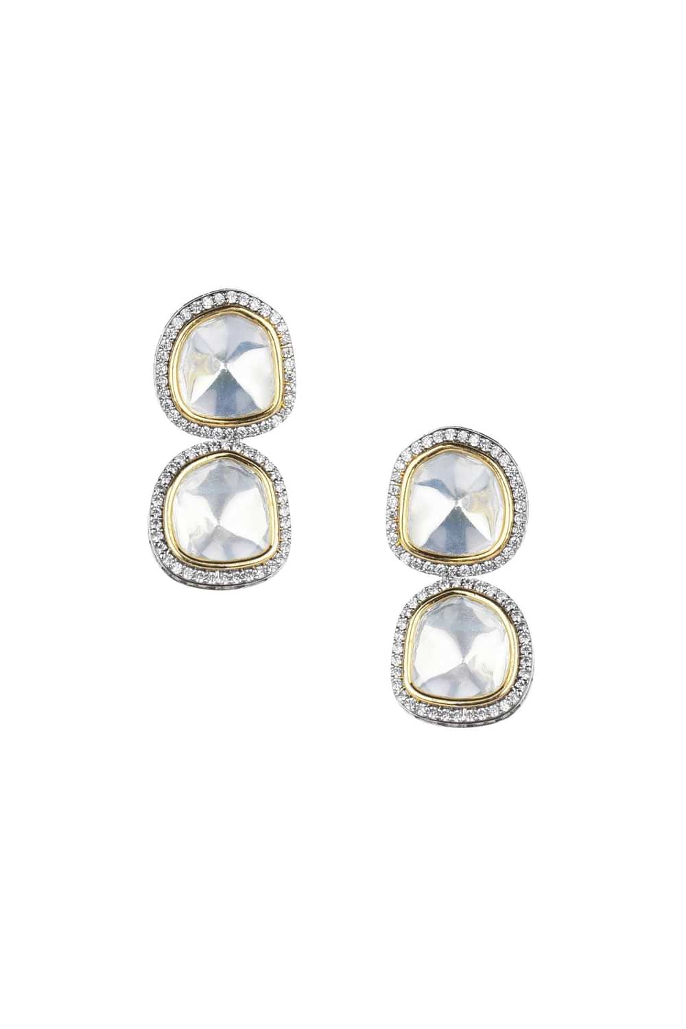 Two Tone Moissanite Kundan Short Necklace Set
