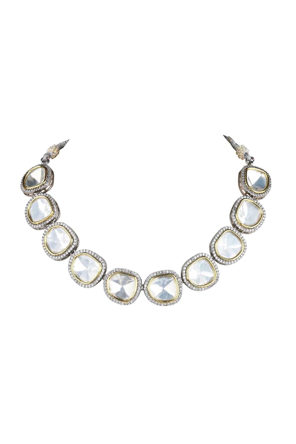 Two Tone Moissanite Kundan Short Necklace Set