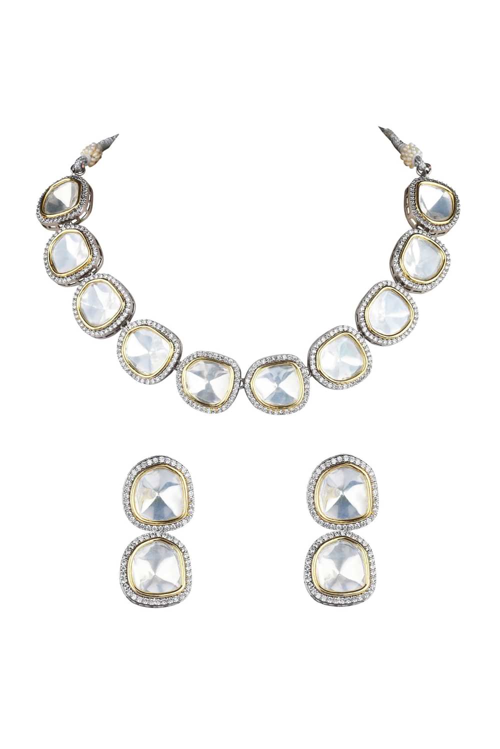 Two Tone Moissanite Kundan Short Necklace Set