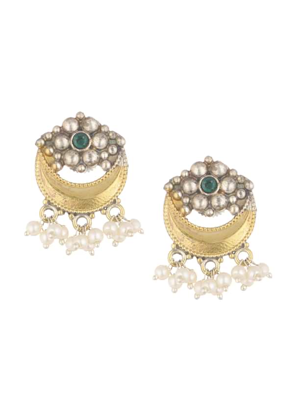 Two Tone Oxidised Necklace And Earrings Set With Pearls Two Tone Oxidised Necklace And Earrings Set With Pearls