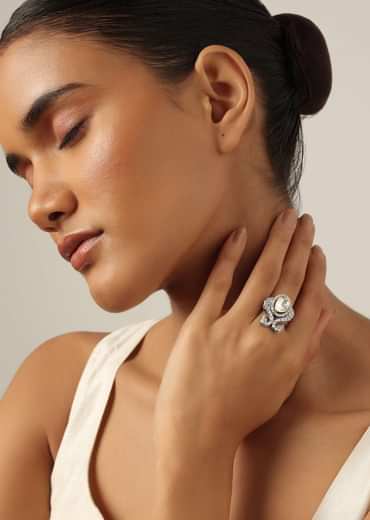 Two Tone Ring With Uncut Polki And White Zirconia