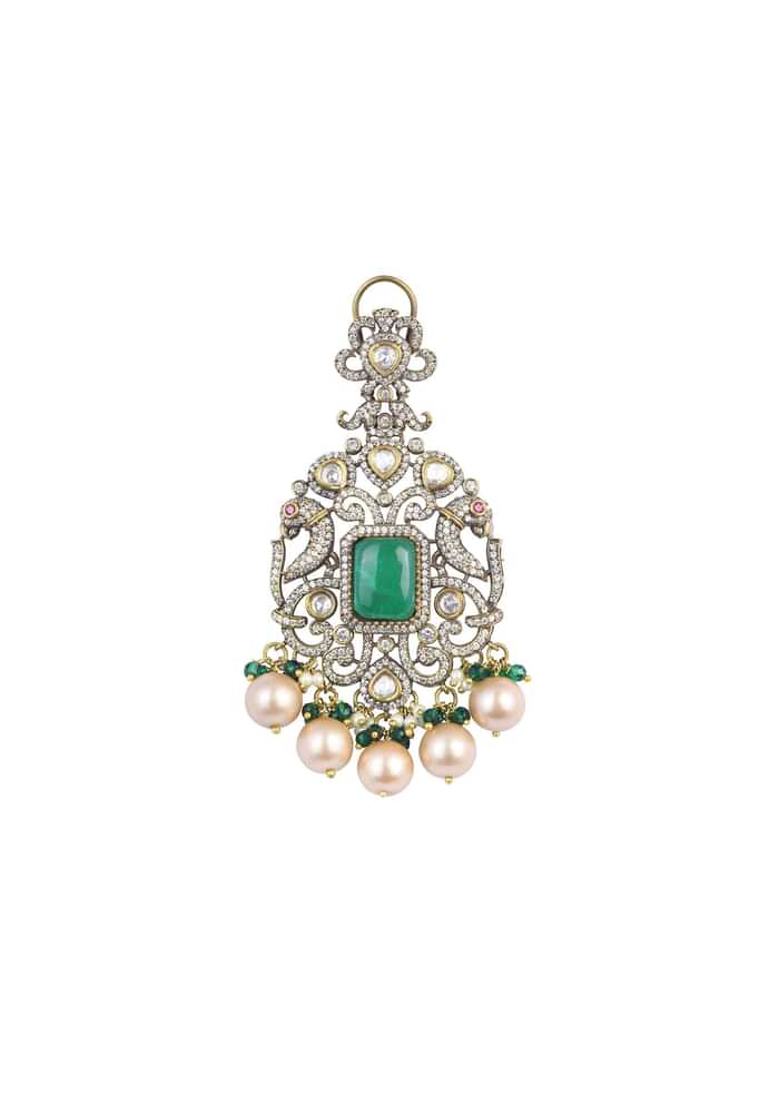 Two Tone Victorian Danglers With Polki Studs