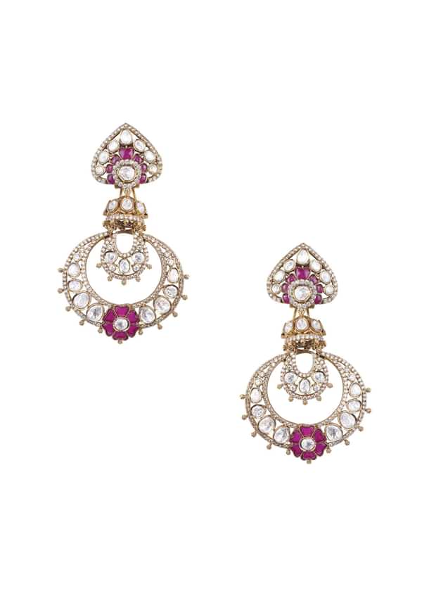 Two Tone Victorian Danglers With Studded Polki