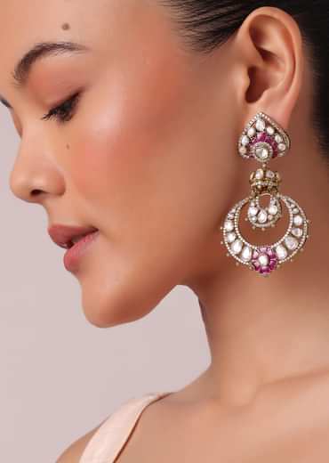 Two Tone Victorian Danglers With Studded Polki