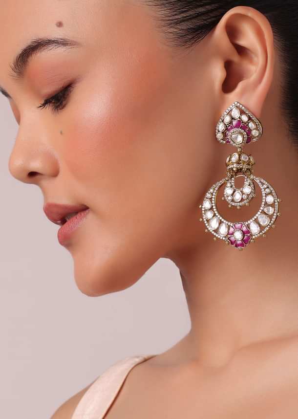 Two Tone Victorian Danglers With Studded Polki