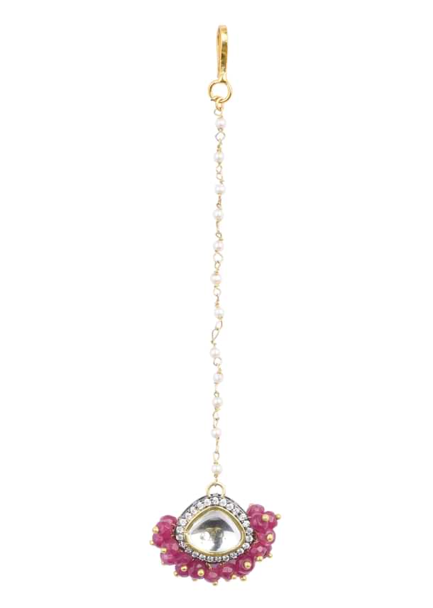 Two Tone Victorian Necklace Set With Mangtikka Two Tone Victorian Necklace Set With Mangtikka