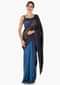 Two toned blue saree in satin with unstitched blouse crafted in kundan embroidery work only on Kalki