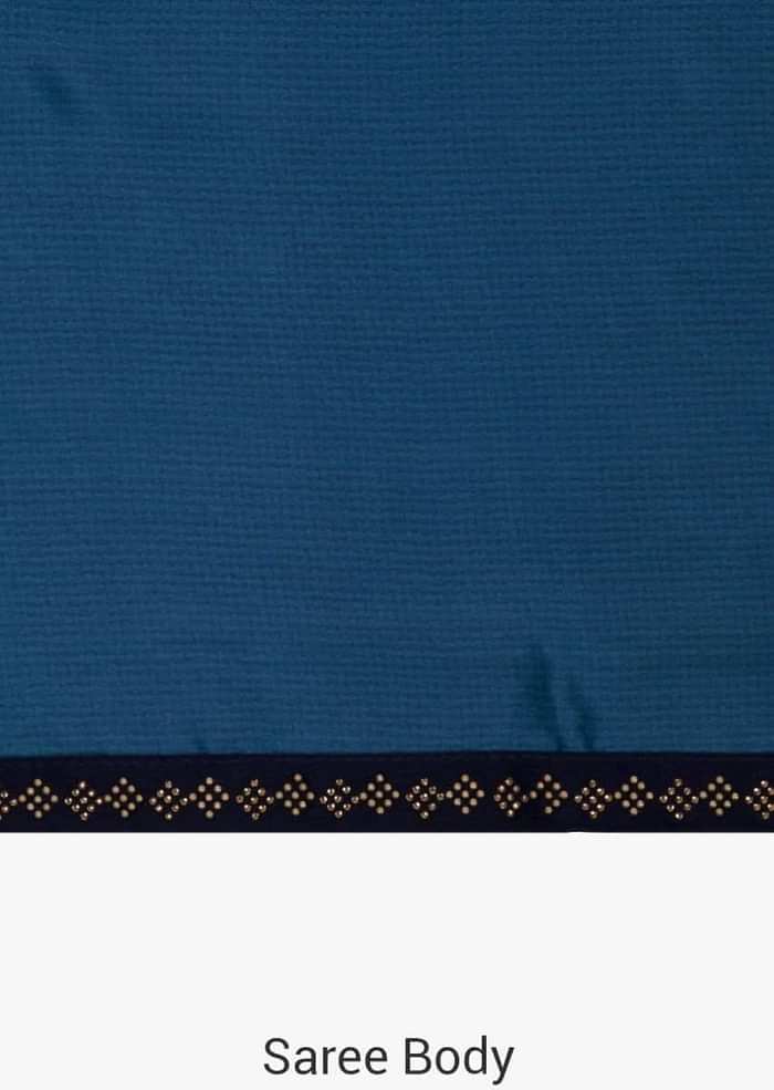 Two toned blue saree in satin with unstitched blouse crafted in kundan embroidery work only on Kalki