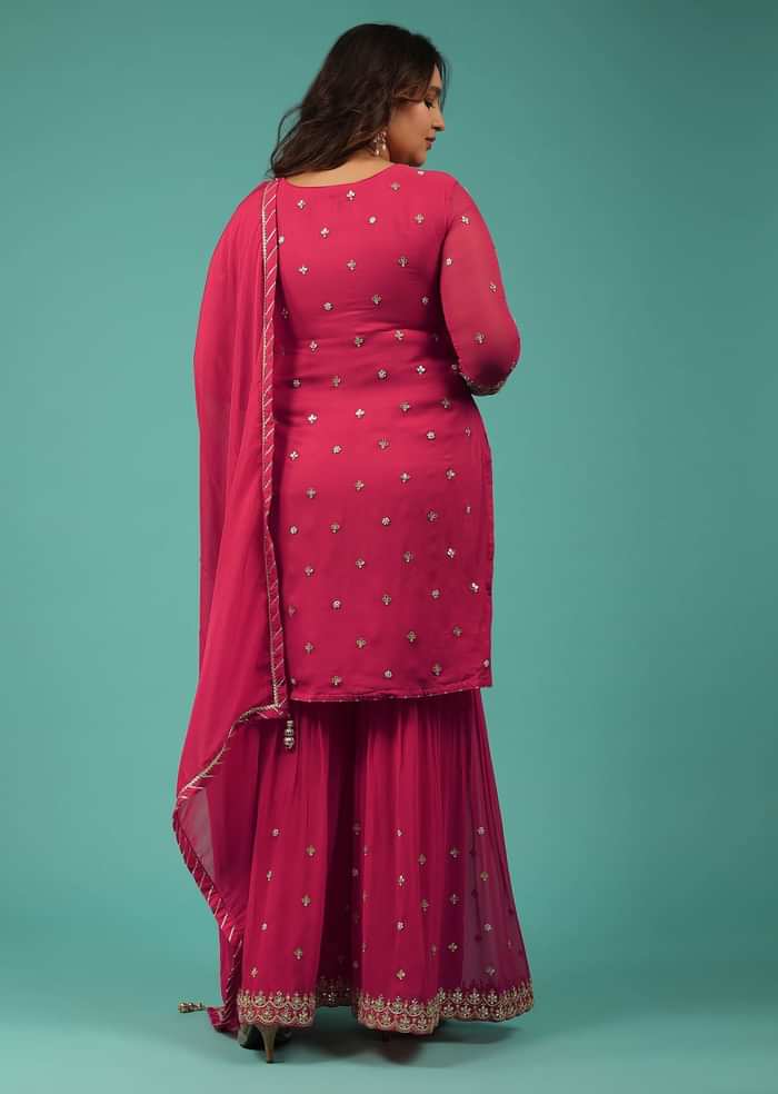 Embroidered Valentine Red Georgette Sharara Set