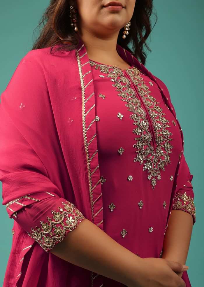 Embroidered Valentine Red Georgette Sharara Set