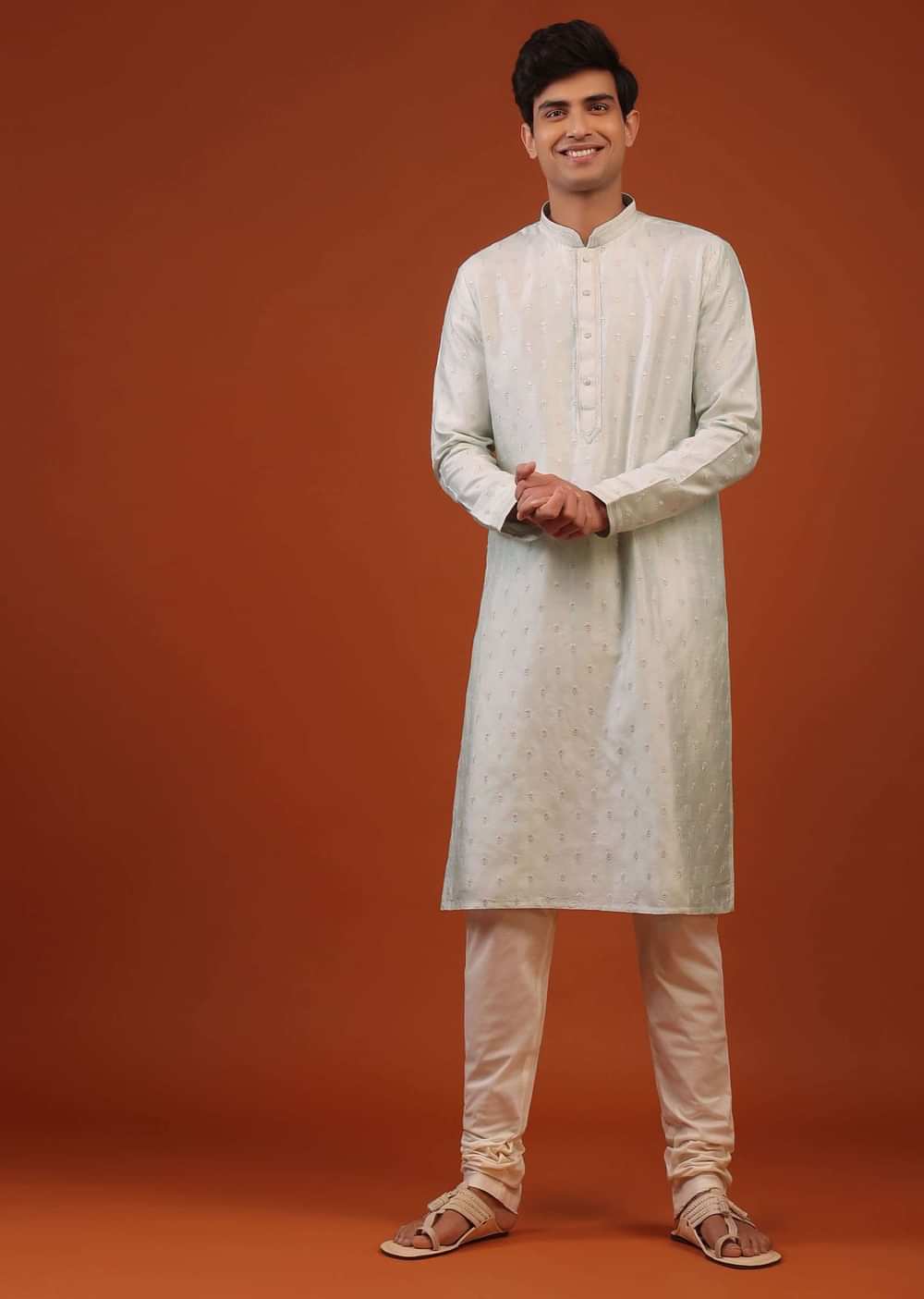 Ivory White White Silk Kurta Set With Embroidery