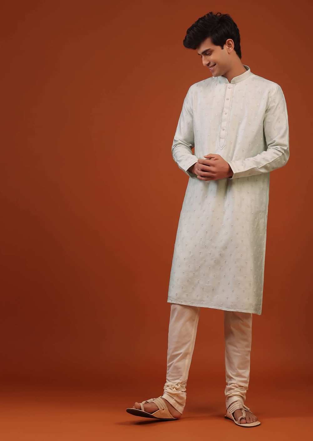 Ivory White White Silk Kurta Set With Embroidery