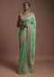 Vegan Green Banarasi Saree In Georgette With Weaved Floral Jaal Along With Kundan Work Online - Kalki Fashion