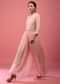 Candy Pink Jumpsuit In Chiffon With Full Sleeves And Embroidered Belt In Moti